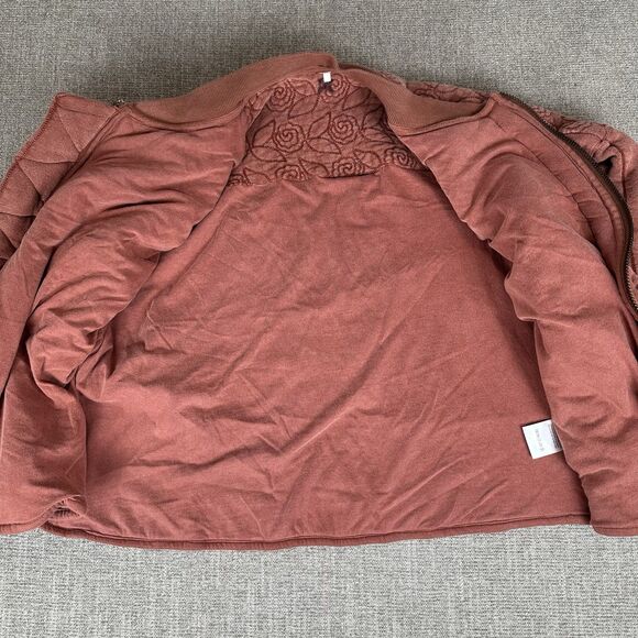 Free People Rose Front Zip Jacket Red Cinnamon Floral Embroidered Womens XL - Picture 5 of 11